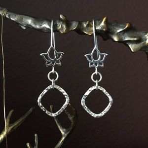 Lotus Flower Hammered sterling earrings 925